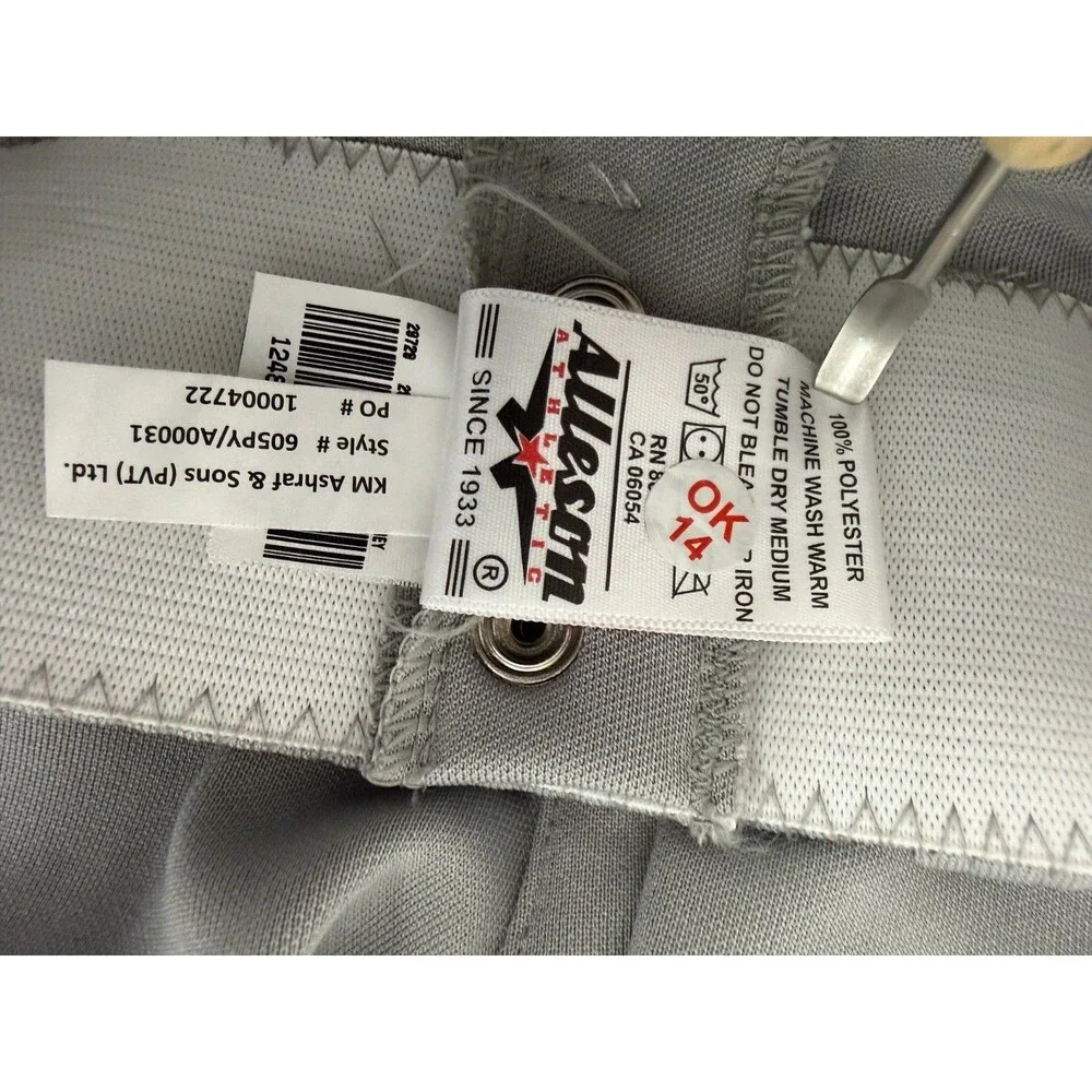 Alleson Athletic Youth XS Gray Baseball Pants Double Knee Elastic Cuff Belt Loop